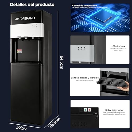 VRATOPBRAND Dispensador de Agua Garrafón Oculto con 100 Vasos de Papel, Despachador de Agua Frío, Caliente y Al Tiempo, Acepta Garrafones de hasta 5 Galones, Ideal para Hogar y Oficina