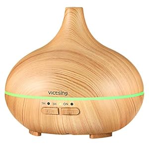 VicTsing 150Ml Essential Oil Diffuser For Aromatherapy, Ultrasonic Aroma Diffusers Cool Mist Humidifiers with Waterless Auto Shut-Off For Yoga, Office, Spa, Bedroom, Baby Room – Yellow Wood Grain