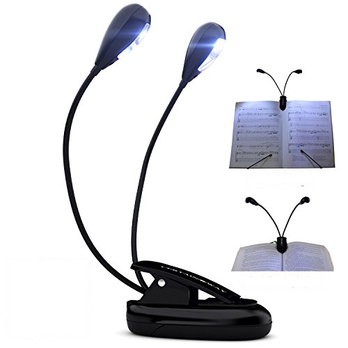 HIYI LED Music Stand Light Book Reading Lamp Flexible Eye Care Dimmable Clip Light Best Suited For Bed Reading BBQ Grilling Desk Travel (2 arms 6 led chips with USB cable)