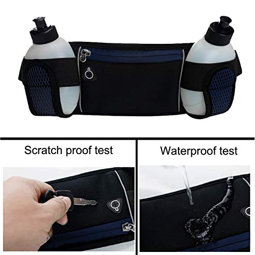 ChangYou Runing Belt Waist Bag Fanny Pack with 2 Water Bottle Holder Earphone outlets for Sport Walking Cycling Jogging Color Blue