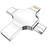 USB Flash Drive for iPhone, DULEES USB 3.0 64GB iPhone Photo Stick Lightning External Memory Storage for iPhone iPad MacBook Pro Android PC Backup Pictures, Thumb Drive 4 in 1 (Silver)