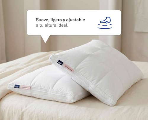 Luuna Almohada Ajustable Down Alternative, tamaño Estándar. Funda 100% algodón, Alto Confort y Relleno Ajustable. Hipoalergénica y antiácaros.