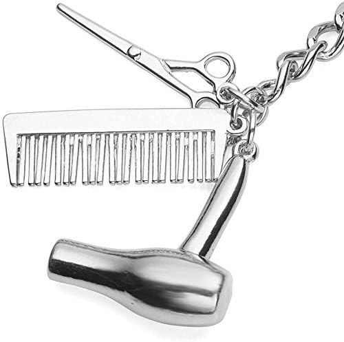 YUIP 2pcs Keychain Creative Hair Dryer Scissors Comb Pendant Keychain Keyring Gift for Hairdresser (Gold/Sliver) - Image 3