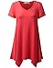 URBANCLEO Womens Short Sleeve V-Neck Tunic Top Long T-Shirt Coral XLarge