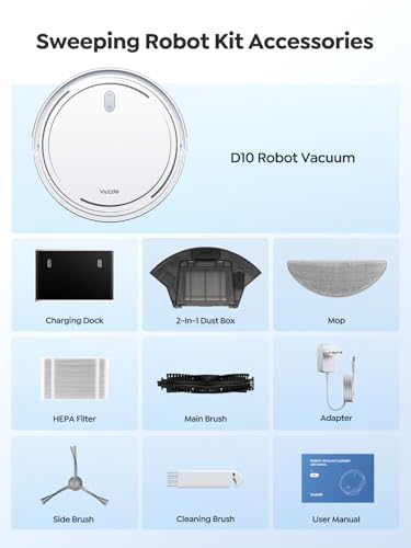 Vyzzle Robot Vacuum 8000Pa Strong Suction, LiDAR Navigation, 8.3cm Ultra Thin Robot Vacuum Cleaner with Mop, App/Alexa Control, Robotic Vacuums for Pet Hair, Hard Floors, Carpets, D10 (White)
