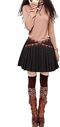 ZkCostume Women's Basic Woolen Blend Plaid X-form Pleated Mini Skirt, Medium