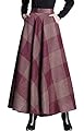 chouyatou Women's Retro High Waist A-Line Swing Plaid Maxi Wool Skater Skirt Hand Pocket