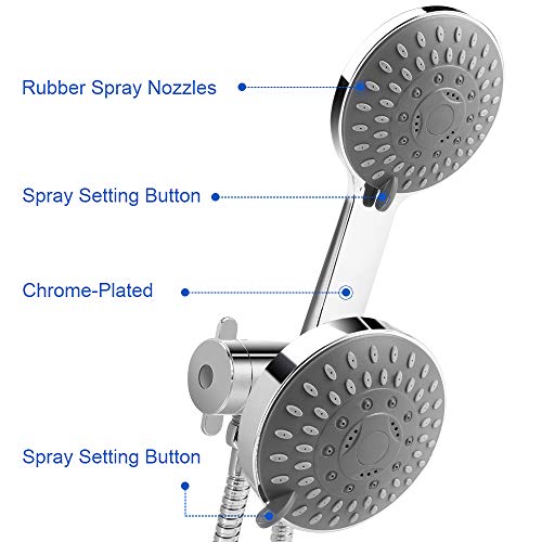 BOSNELL Full Chrome Shower Head, 24-Setting Combo Shower Heads with Holder & Hose, 2 in 1 High Pressure Handheld Shower Head