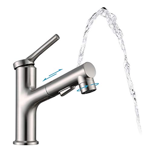 Bathroom Faucet with Pull Out Sprayer, ARRISEA Single Handle Bathroom Sink Faucet with 3 Water Flow Modes, Brushed…