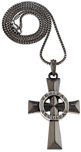 GWOOD Veritas Aequitas Necklace Small Two Tone Gun Metal Color With Silver Color Pendant 24 Inch Box Chain