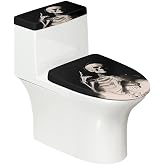Daulesho Black White Skull 2 Pieces Toilet Lid Cover Sets Hand Draw Skull Toilet Lid Tank Lid Dust Cover Funny Gothic Skeleton Universal Fit Toilet Covers Bathroom Decor
