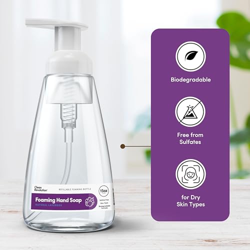 CLEAN REVOLUTION FOAMING HAND SOAP | GENTLE, MOISTURIZING | READY TO USE | REAL ESSENTIAL OILS | NATURAL LAVENDER | 15.25 FL OZ – MADE IN USA