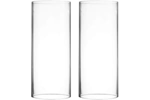 CYS EXCEL 2 PCS (H:9.5" D:4") Open Ended Glass Hurricane Candleholder Tube Shade | Multiple Size Choices Open Flame Candle Chimney Tube Cover | Bottomless Cylinder