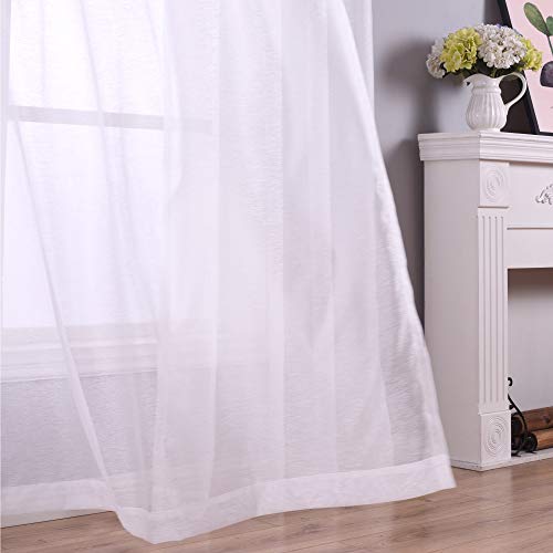 White Short Sheer Curtains 45 Inch Length Grommet 2 Panels Solid Faux