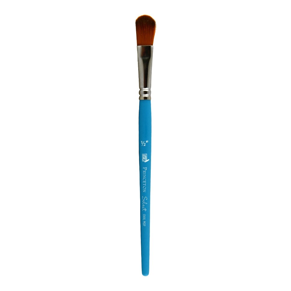 Princeton Art & Brush Select Wave Synthetic Brush-Oval Mop 1/2-inch Width, Wood, Princeton Blue, Size 1/2 inch