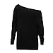 GOLDSTITCH Women's Off Shoulder Batwing Sleeve Loose Pullover Sweater Knit Jumper Oversized Tunics Top Black