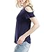 PAAZA Women Tops Criss Cross Cold Shoulder T-Shirt V-Neck Blouse Short Sleeve Navy M