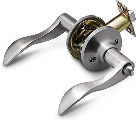 Modern black door lever handle with a sleek design.