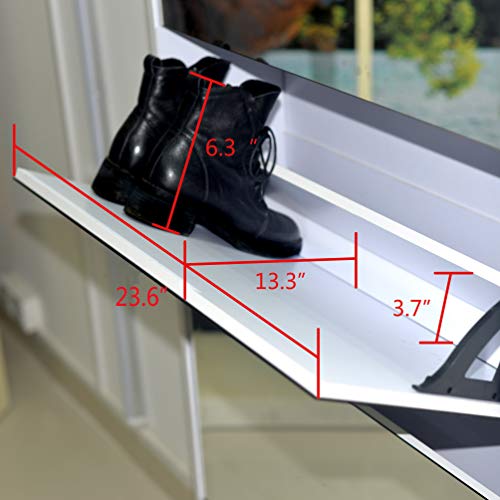 Organizedlife White Wooden Shoe Mirror Shoe Organizer with with