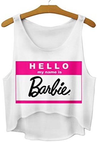 Cute Emoji Crop Tops Shirts Top Tank Sleeveless Hello I'm Barbie (Free Size)