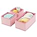 mDesign Fabric Drawer Divider Organizer Bins, Nursery/Bedroom Dresser, Closet, Shelf, Playroom Organization, Hold Clothes, Toys, Diapers, Bibs, Lido Collection, Set of 3, 4 Pack, Pink Herringbone