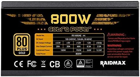 Raidmax Rx 800ae M 80 Plus Gold Certification Acquired Full Plug In Type Atx Power Supply Unit Cobra Power 800 W Rx 800 Ae M Internal Power Supplies Computer Components