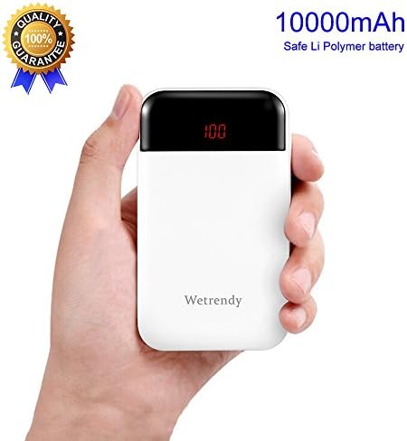 Portable Battery Charger 10000mAh,Mobile Phone Charger 2 Outputs Ultra Compact External Batteries Pack,Pocket-sized LCD Power Bank Fast Charging Speed Technology 2.4A for iPhone,Samsung Galaxy and Mor
