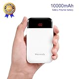 Portable Battery Charger 10000mAh,Mobile Phone Charger 2 Outputs Ultra Compact External Batteries Pack,Pocket-sized LCD Power Bank Fast Charging Speed Technology 2.4A for iPhone,Samsung Galaxy and Mor