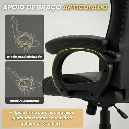 Cadeira Gamer DAZZ X-Rocker Preta, Almofadas Lombar e Cervical, Cadeira de Escritorio Ergonômica com Ajuste de Altura Encosto Reclinável e Mecanismo Borboleta para Jogos Home Office Estudos e Trabalho