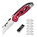 Professional Box Cutter Folding Utility Knife, E-PRANCE Pocket Carpet Knife with 14 Replaceable SK5 Stainless Steel Blades, Easy Release Button, Quick Change and Locking Razor Knife (Red2)