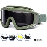 Outdoor Sports Military Airsoft Tactical Goggles with 3 Interchangable Lens Impact resistance Hunting Eyewear, UV400 Protection Shooting Glasses for Men Women Motorcycle Riding Wargame Paintball Olive