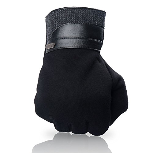 Qshell Mens Fashion Winter Cold Weather Gloves Touch Screen Gloves Texting Gloves Mittens Thick Warm Soft Mitten For Men - Black - Thumbnail 4
