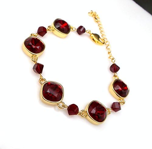 Wedding jewelry bridesmaid party gift bridal gold bracelet prom pageant swarovski red siam square cushion cut fancy crystal rhinestone chain bracelet