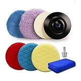 5.5Inch Polishing Pads, ZFE 9pcs 5.5 Inch 140mm Sponge Polishing Pads and Wool Buffing Pads Kit with 5/8"-11 Drill Adapter and Backing Pad for 5 Inch (125mm) Car Sanding Waxing and Polishing
