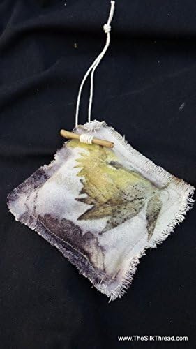 Lavender silk sachet 4" x 4", eco-printed oak leaves, sustainable, renewable art