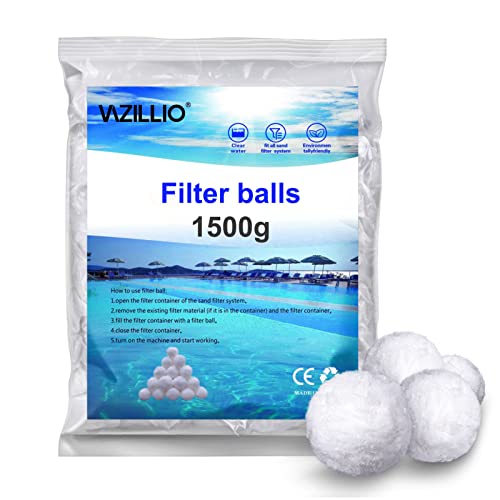 VAZILLIO 1500 g Pool Filter Balls Equivalent to 55 kg Sand Filter, Reusable Pool Filter Ball, Suitable for Various Swimming Pool Filter Systems