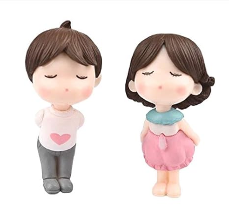 2pcs Lovely Couple Standing for Miniature Garden - Pink