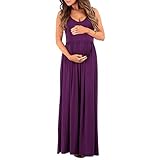 Women's Ruched Sleeveless Maternity Dress by Mother Bee - Made in USA (Medium, Eggplant Purple)