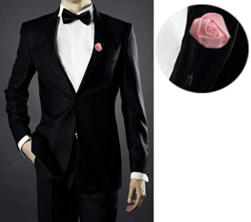 Sanrich Rose Boutonniere Men's Lapel Pins Satin Flower 12 Pack Groom Wedding Boutonniere Suit Brooch Outfit Accessories (pink)