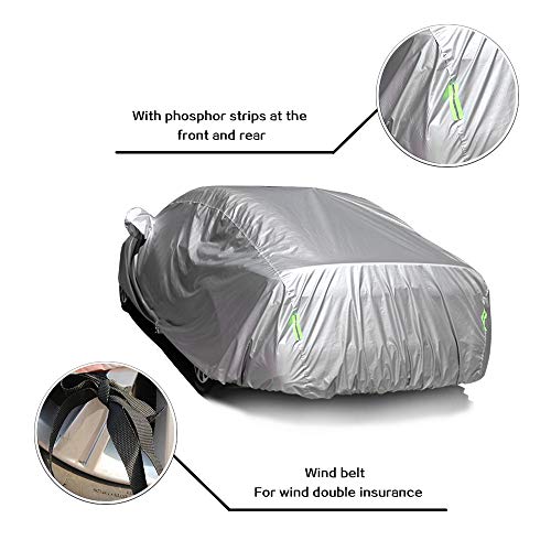 cciyu Universal Car Cover Waterproof 190T Polyester for Most Cars Up to 190” All Weather Protection with Mirror Pockets Reflective - Silver Grey - Thumbnail 2