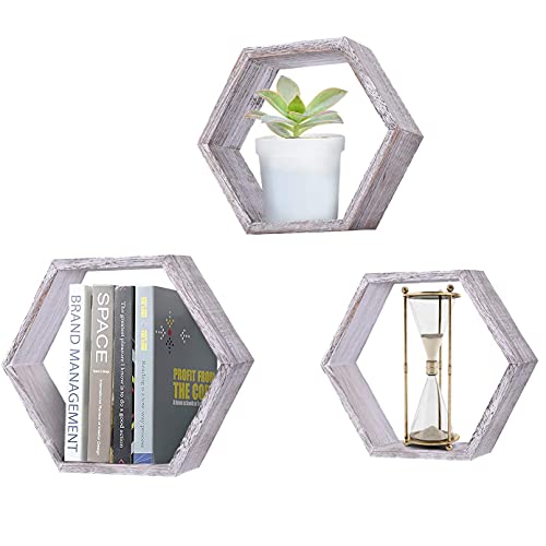 Rustic Wall Mounted Hexagonal Floating Shelves Set of 3 Large
