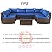 Outime Patio Sofa Brown Rattan Garden Sectional Sofa Set Outside Furniture Wicker Couch Outdoor Rattan Sofa Conversation Sets Royal Turquoise Cushions 7pcs