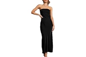 Realtix Satin Silk Backless Tube Tops Maxi Dress for Women Low Back Hollow Out Elegant Strapless Long Dresses Wedding Guest