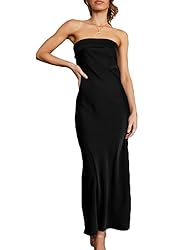 Realtix Satin Silk Backless Tube Tops Maxi Dress
