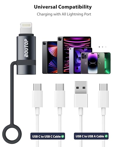 BOUTOP Pack of 2 36 W USB C to Lightning Adapter [Apple MFi Certified] for Fast Charging and Data Transfer, with Anti-Lost Rope for iPhone 14, iPad Air 4/Mini 5, Dark Grey, Not for OTG/Audio