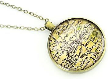 Vintage 1822 Florence map necklace - Firenze necklace - Fiorenza necklace gift ideas
