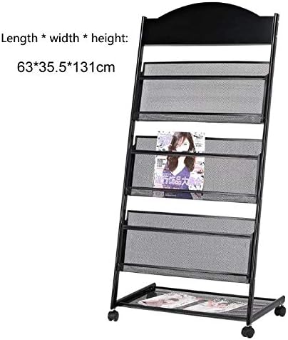 Floor display stand Newspaper rack storage rack book magazine rack Falling subway art simple study office hotel showroom advertising propaganda student art display bookshelf-black_63*35.5*131cm