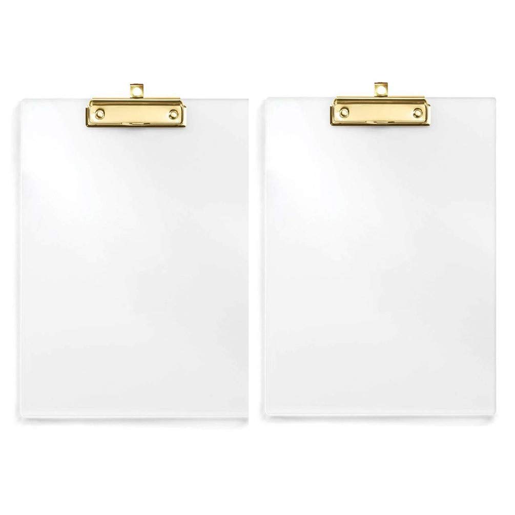 UNIQOOO 2 Pack Thick Clear Acrylic Clipboard with Shiny Gold Finish Clip, Perfect for Modern Arts Lover and Style Expert, Calligrapher, Office, Seminars, Workshops, Home School, Classroom and Event