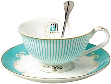 Jsaron China Vintage Procelain Navy Blue Teacup Spoon and Saucer Coffee Set Coffee Cup
