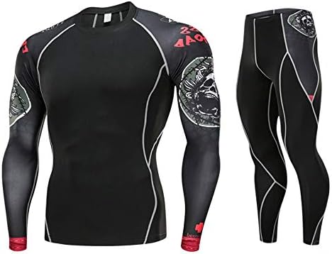 AgrinTol Man Workout Leggings Fitness Sports Gym Running Yoga Athletic Pants+Shirt Suit Black